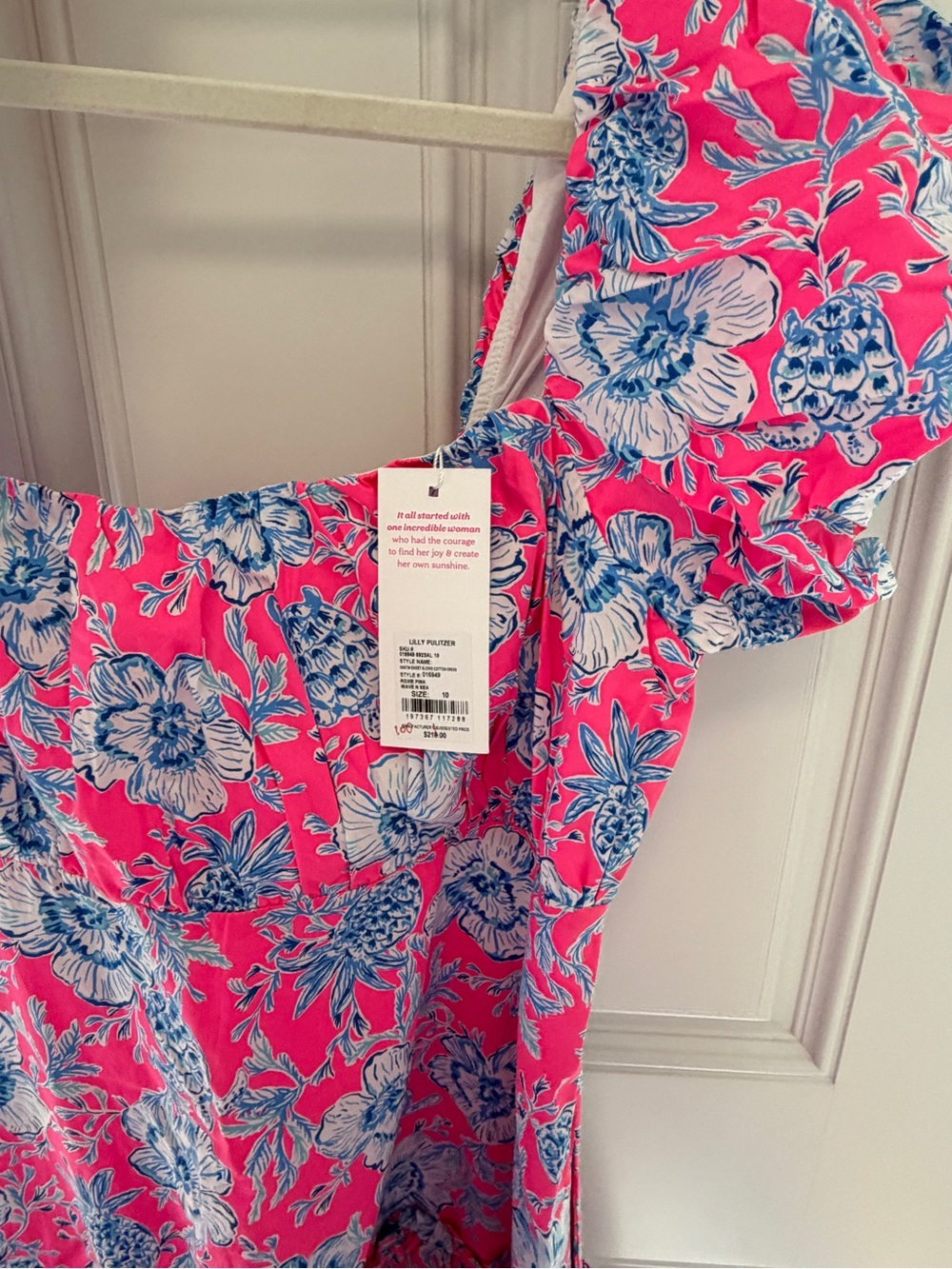 Lilly Pulitzer Pink Floral Puff-Sleeve Mini Dress with Blue Accents - Picture 3 of 6